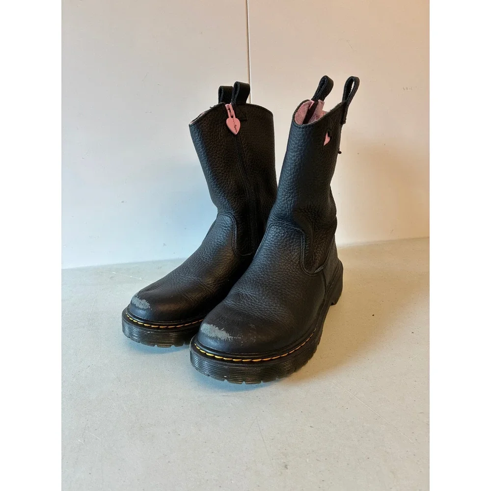 Dr. Martens Kids Bex Heart P-O Boot J Black Leather Pink Hearts Size 3 US 2 UK